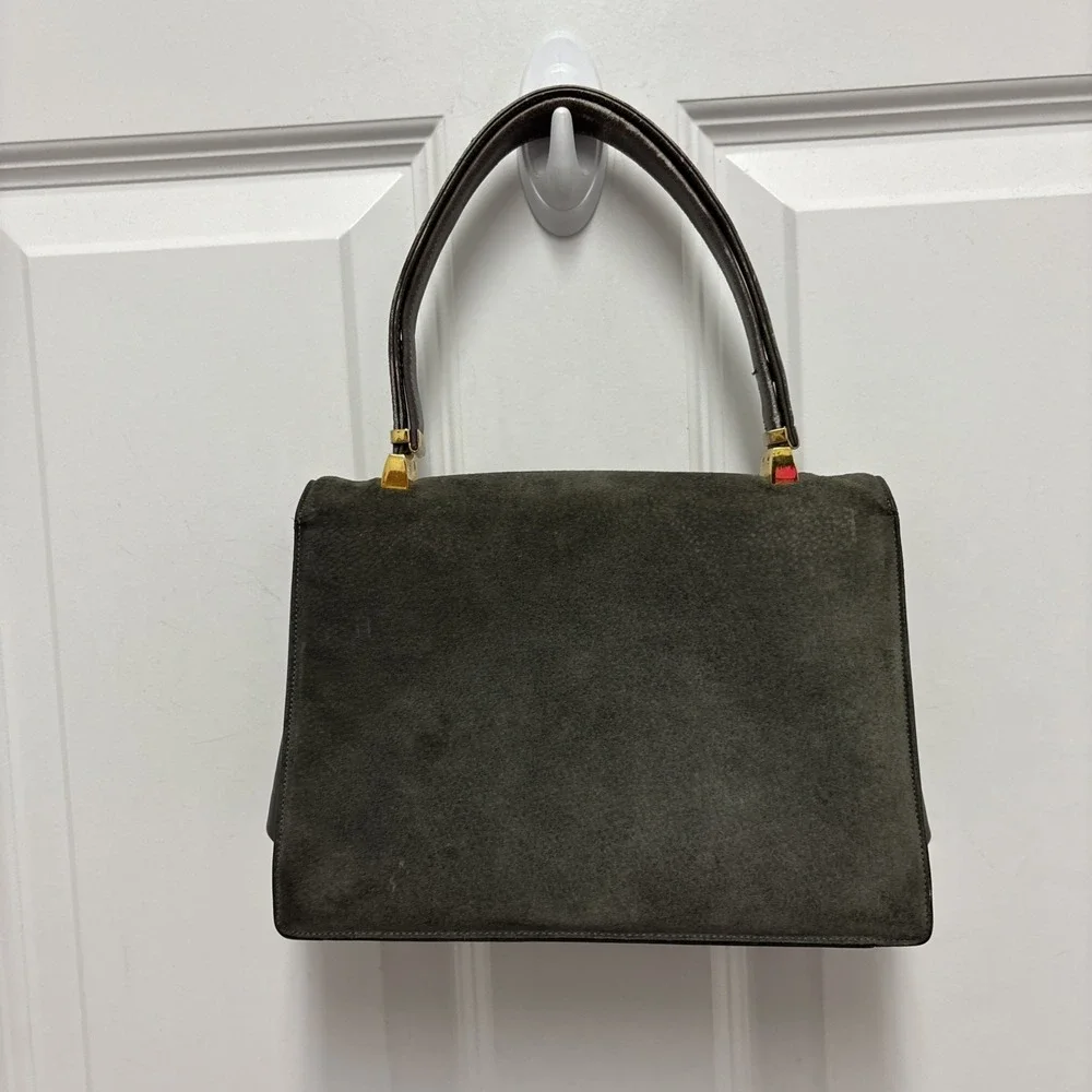 Koret Vintage Gray Neutral Suede‎ Evening Gold Accent Top Handle Handbag